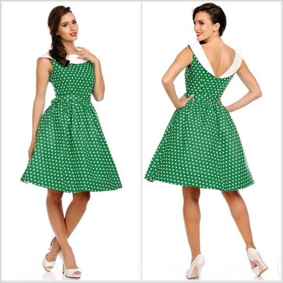 Dolly & Dotty Cindy Polka Dot Vintage Dress in
Dark Green, New with Tags - Picture 1 of 6